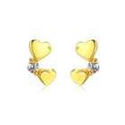Sterling Silver Plated Gold Fashion Romantic Heart-shaped Cubic Zirconia Stud Earrings Golden - One Size
