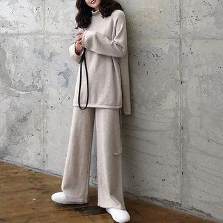 Set: Knit Top + Wide Leg Knit Pants