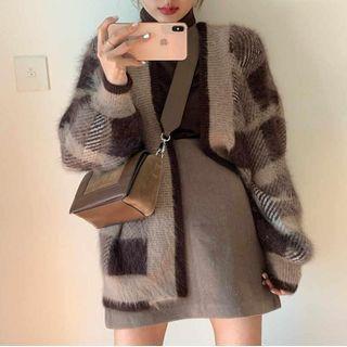 Plaid Cardigan / Mini A-line Skirt