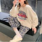 Print Sweatshirt / Plaid Harem Pants