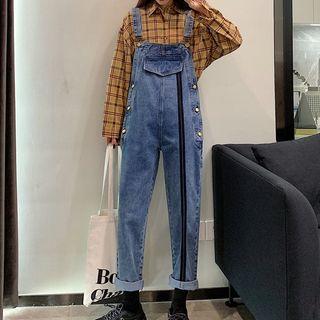 Button Detail Straight-fit Denim Dungaree Pants