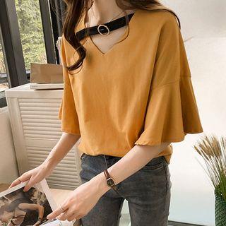 Elbow-sleeve Ruffled T-shirt