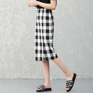 High Waist Plaid Pencil Skirt