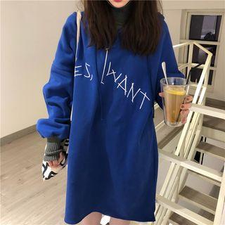 Puff-sleeve Lettering Turtleneck Hoodie Dress