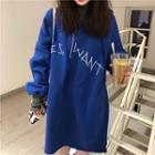 Puff-sleeve Lettering Turtleneck Hoodie Dress