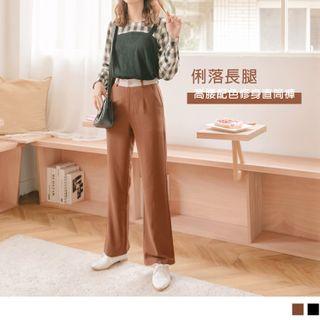 Contrast Waist Chiffon Straight-cut Pants