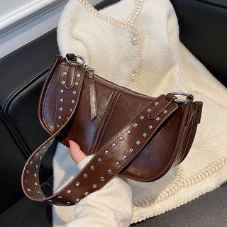 Studded Strap Faux Leather Shoulder Bag