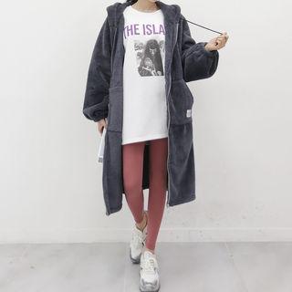 Coral-fleece Long Zip-up Hoodie