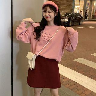 Lettering Long-sleeve Hooded / Plain Skirt