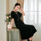Short-sleeve Hook-and-eye Midi Dress