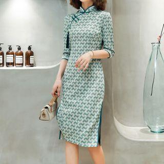 3/4-sleeve Pattern Qipao Dress