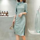 3/4-sleeve Pattern Qipao Dress