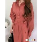 Drop-shoulder Balloon-sleeve Long Shirtdress