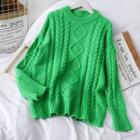Loose-fit Cable-knit Sweater Green - One Size