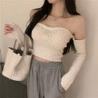 Off-shoulder Crop Knit Top Off-white - One Size