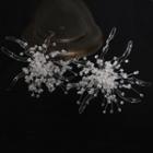 Set: Bridal Beaded Floral Headpiece + Acrylic Drop Earring White - One Size