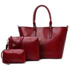 Set: Faux-leather Tote Bag + Shoulder Bag + Pouch