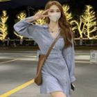 Long-sleeve Striped Single-breasted Mini Shirtdress
