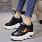 Faux-leather Embroidered Hidden Heel Sneakers
