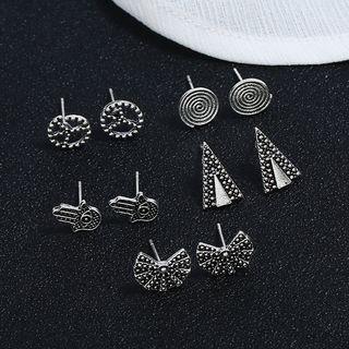 5-pair Set: Alloy Earring Set Of 5 Pairs - Silver - One Size