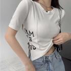 Short-sleeve Lettering Slit Cropped T-shirt