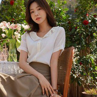 Frilled-collar Crinkled Blouse