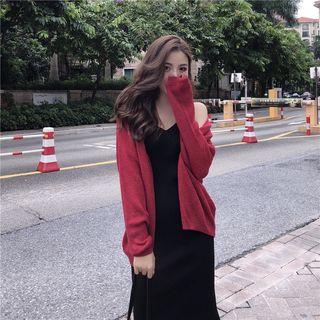 Plain Cardigan / Strappy Midi Knit Dress