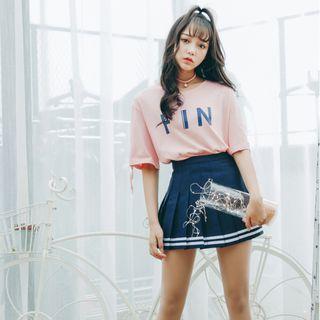 Print Lace-up Short-sleeve T-shirt