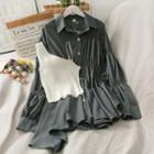 Set: Ruched Long Shirt + Asymmetric Knit Cami