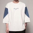 3/4-sleeve Lettering Contrast-trim T-shirt