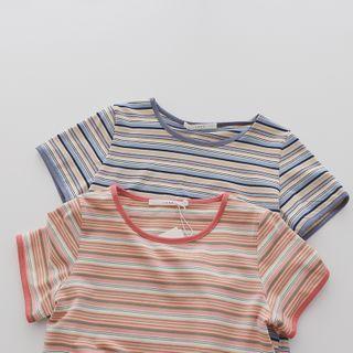 Round Collar Striped Top