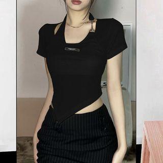 Mock Two-piece Short-sleeve Knit Crop Top