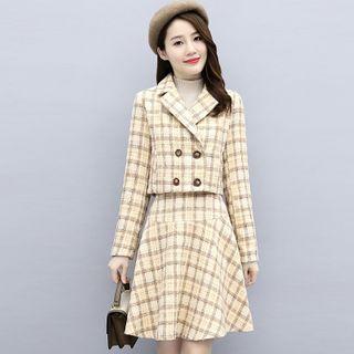 Set: Cropped Double Breasted Plaid Blazer + Mini Skirt