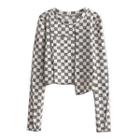 Long-sleeve Checkered Asymmetrical Cropped T-shirt