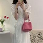 Short-sleeve Wrapped A-line Midi Dress
