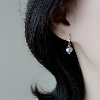 Sterling Silver Rhinestone Faux Pearl Drop Earring 1 Pair - White - One Size