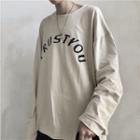 Long-sleeve Lettering T-shirt Light Almond - One Size