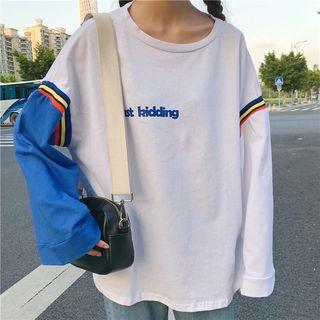 Long-sleeve Lettering Color Block T-shirt