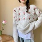 Rose Jacquard Sweater White - One Size