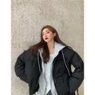 Mock Two-piece Hooded Padded Jacket Black - One Size