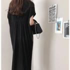 Drop-shoulder Shirred Midi Dress