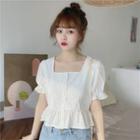 Button-front Puff Sleeve Square Neck Blouse