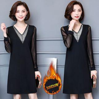 Long-sleeve Embellished Shift Dress