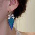 Rhinestone Bow Drop Earring 1 Pair - Blue & Green - One Size