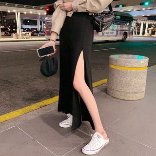 Side-slit Maxi A-line Skirt Black - One Size