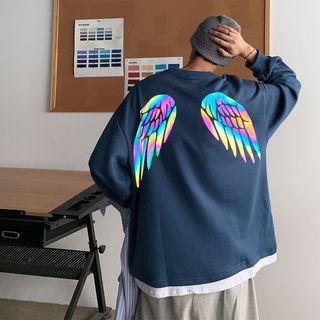 Mock Two-piece Reflective Print Sweatshirt