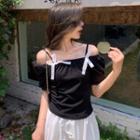 Cold-shoulder Bow Accent T-shirt / Midi A-line Skirt