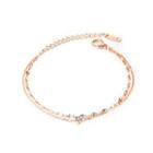Simple And Fashion Plated Rose Gold Geometric 316l Stainless Steel Double Layer Anklet With Cubic Zirconia Rose Gold - One Size