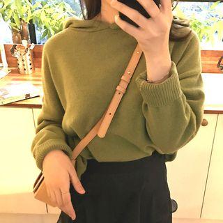 Plain Knit Hoodie Green - One Size