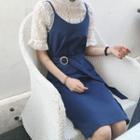 Spaghetti Strap Tie-waist Linen Dress